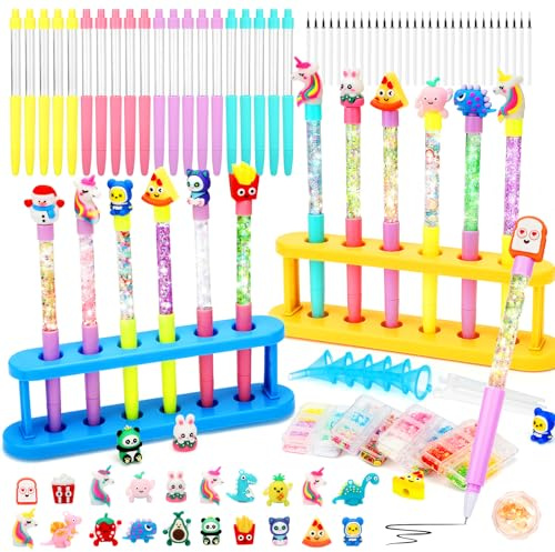 OPPZZIT Make a Pen with 20 Personalised Pens, Creative Children's Workshop, Creative Leisure Kits with 100+ Accessories, Children's Manual Activity & Girl Gift 5 6 7 8 9 10 Years Birthday