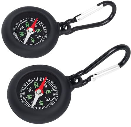 2PCS Portable Compass with Keychain and Carabiner Clip, Pocket Hiking Compass for Navigation and Outdoor Travel, Durable Waterproof Orienteering Tool for Camping, Backpacking, Adventure Use