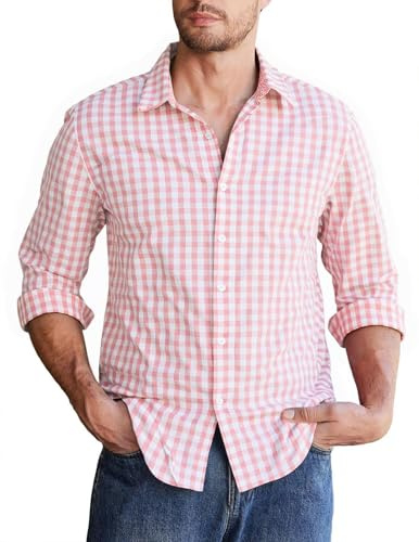 Halfword Chemise Homme à Carreaux Manches Longues Coton Boutons Bûcheron Traditionnelle Bureau Décontractée