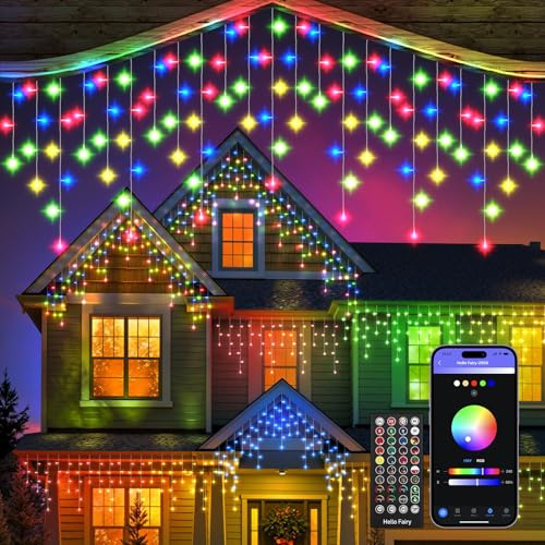 REYLAX Eisregen Lichterkette 10M 299 LED, RGB Color Chaning Lichterkette Außen, Smart Christmas lights, Intelligente Dynamische Deko, IP65 Wasserfest, Musiksynchronisierung, App Steuerung