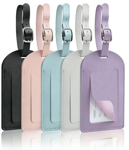 5 Stück Kofferanhänger, Kofferanhänger Flugreise Gepäckanhänger aus PU-Leder Tags Koffer & Taschenanhänger Koffer Anhänger mit Adressschild Adressanhänger Koffer fur Haustiertaschen Reiserucksäcke
