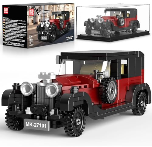 Mould King 27101 Vintage Car Building Sets, 319+ Pcs MOC Racing Car Building Kit with Display Case, Collectible Vehicle Model Building Blocks Toy for Boys/Teens/Adult