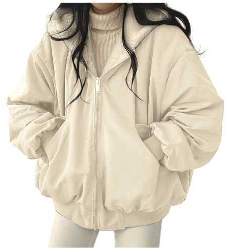 Generisch Fahrradjacke Damen Damen Wolljacke mit verdickter Woll-Doppeljacke mit Kapuze, Dicke Jacke, Oberteil Babytrage Jackenerweiterung (Beige, M)