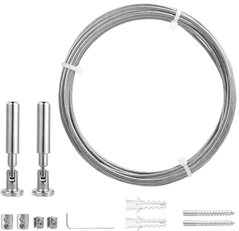 MumdoYAL 5 m Spanndraht, Gardinen Seilsystem,mit Zubehör, Stahlseil Seilspanngarnitur, Gardinenseil für Vorhang Halter, Duschvorhang, Balkon, Fenster, Wandmontage