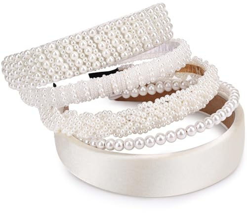 ITClosud 5 Stück Perlen Haarreifen Weiß, Haarband mit Künstlichen Perlen Damen Mädchen, Dirndl Haarreif Haarschmuck Perlenstirnband für Damen Hochzeit Zeremonie Festiva