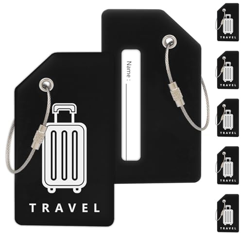 Teskyer 5 Piezas Identificador de Maletas - Silicona, Visibles, Duraderas, Suaves, con Anillos de Acero, Accesorios de Viaje, Negro