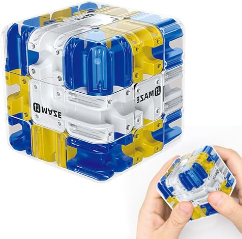 Labyrinth 3D Puzzles Maze Cube, 3D-Labyrinth, schnelles Gehirn-Teaser, 2-in-1 Kugellabyrinth Zauberwürfel Spielzeug, Interaktives Würfel Labyrinthspiel (Blau)