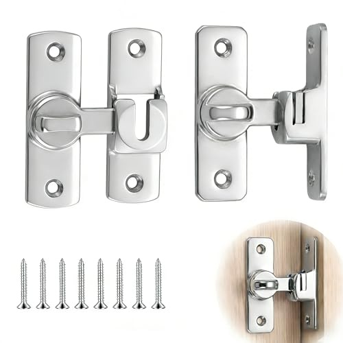 Verrou Porte Coulissante 90/180 Degrés,Loquet de Porte de Verrouillage,avec 8 Vis pour Porte,Salle de Bain, Fenêtre