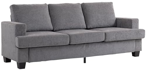 HOMCOM 3-Sitzer Sofa mit Armlehnen in Chenille-Optik 213 x 82 x 90 cm Grau | Loungesofa, Gepolstert Polstersofa, Stahlrahmen, für Wohnzimmer Schlafzimmer