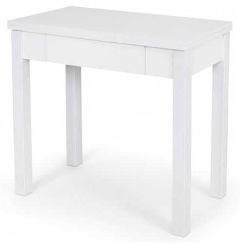 Noorsk Design Mesa Cocina Plegable Extensible Cocina - Pequeña con Cajón y Cubertero - Mesa Libro Medidas: 80x40 / 80x80 cm. (Blanco)