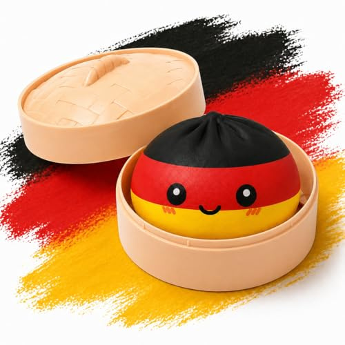 XXL Squishy Dumpling WM & EM Fan-Edition Bao Bun 9,5cm – Anti Stress Ball Teigtasche im Dampfgarer – Fidget Toy Knetball für Erwachsene, lustiges Büro Gadget & Fußball Fanartikel (Deutschland)