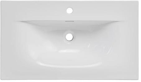 Lavabo da incasso rettangolare in ceramica bianca lucida, 80 cm
