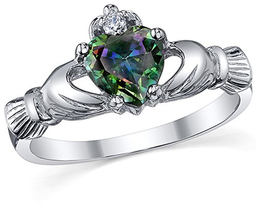 Metal Masters Sterling Silver 925 Irish Claddagh Friendship & Love Mystic Rainbow Simulated Topaz Color Heart Cubic Zirconia Ring 6