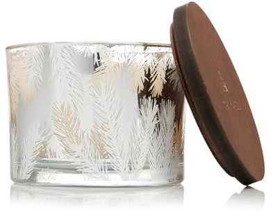 Thymes Frasier Fir Candles - Statement Collection - Silver with Pine Needle Design - Scented Candles for Home Decor - Notes of Siberian Fir Needles, Cedarwood & Sandalwood - 3 Wick (12.5 oz)