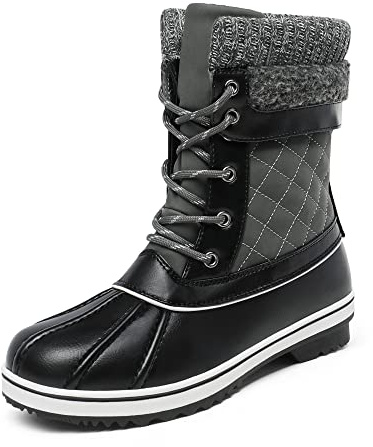 DREAM PAIRS Women's Snow Winter Boots Mid Calf Waterproof Duck Warm Outdoor Winter Boots Shoes,Size 7,Grey,MONTE_01