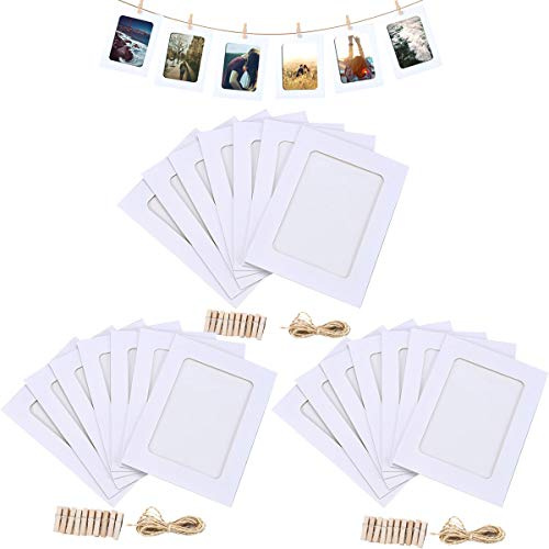 Enenes 30 PCS Paper Photo Frames 5x7 Inch Picture Frame with Wooden Clips & Jute Twine White Cardboard Photo Frame Wall Decor for Home, Office, School