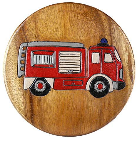 ART-CRAFT Vielseitiger Kinderhocker Holzhocker rund aus Massivholz Feuerwehr mit vielen Einsatz Möglichkeiten