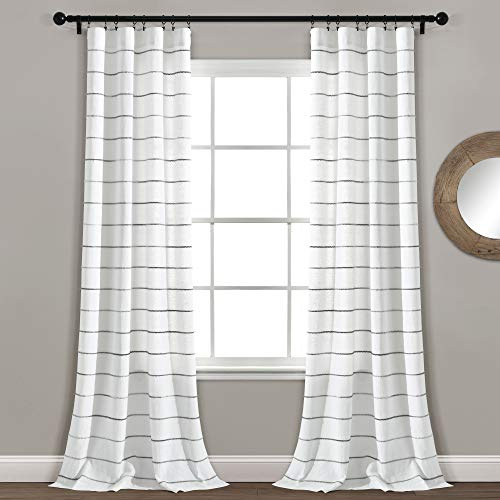 Lush Decor Ombre Stripe Yarn Dyed Cotton Window Curtain Panels, Pair, 40 W x 84 L, Gray - Drapes - Light Filtering Curtains for Living Room - Striped Curtains
