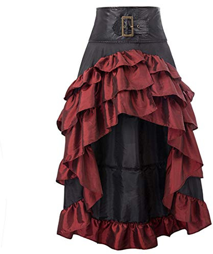 Zooma Gonna gotica da donna, in pizzo nero, stile steampunk, lunga ed elastica, stile corsetto, 1409rosso., XL