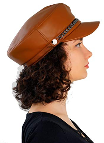 Mumcu's Leder Damen Newsboy Fiddler Cap Fisherman Captain Sailor Hat, hautfarben, Large
