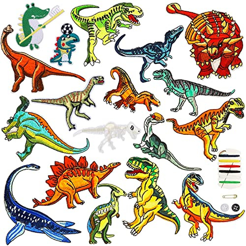Sunshine smile Bügelflicken,18 Stück Patches zum Aufbügeln Dinosaurier Aufnäher Applikation Flicken Zum Aufbügeln für DIY T-Shirt Jeans Kleidung Taschen,Flicken Patches