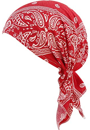 Mössa för cellgiftsbehandling för kvinnor, scarf, mjuk turban, keps, blommig huvudsjal, bomullstyg, huvudbonad, alopeci-bandana, huvudskydd, Röd, en storlek