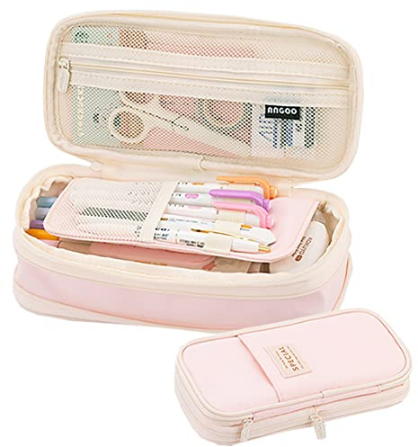 EHOPE Big Capacity Pencil Pen Case Office College School Large Storage High Capacity Bag Pouch Holder Box Organizer for School Student Girl Adult Teen, 1-Light Pink, 22 x 10.5 x 6.5 cm, Pencil Case