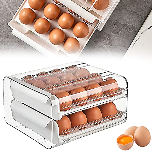 THATSRAD Caja de Huevos para Nevera 32 Rejillas Huevera para Frigorífico Cajón Caja de Almacenamiento para Huevos Bandeja para Huevos Caja Huevos para Refrigerador, Panadería (23,5*21,5*13,5cm/Blanco)