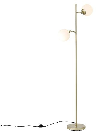 Qazqa - Art Deco Smarte Stehleuchte I Stehlampe I Standleuchte I Lampe I Leuchte Gold I Messing mit Milchglas inkl. 2 WiFi P45 - Pallon Dimmer I Dimmbar I Wohnzimmer I Schlafzimmer - Stahl Länglich -