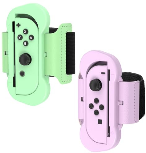 FYOUNG Armband für Just Dance 2026 2025 2024 2023 2022, 2 Pack Verstellbare Elastische Armbänder für Zumba Kompatibel mit Nintendo Switch 1/OLED - Lila/Grün