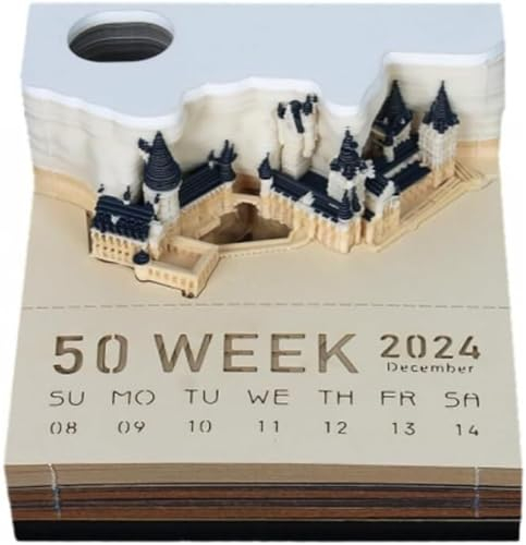 1 Stück 2024 Kalender, Notizblock, Kalender, kreativer Tischkalender, 3D-Postnotizen, Notizblock, Papierkunst, Tempel, kreativer Schreibtischkalender, DIY, Papierschnitzerei, Kunsthandwerk