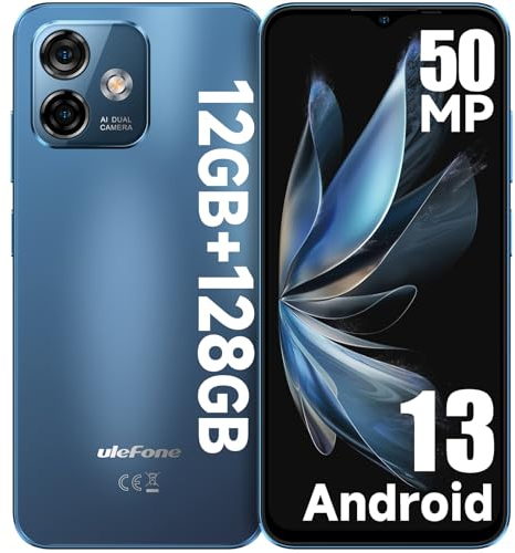 Ulefone Note 16 Pro Smartphone 128GB, 12GB RAM/256GB SD erweiterbar 50MP+8MP Octa Core Android 13 6,52 HD+ 4400mAh, 4G Dual SIM Handy ohne vertrag Fingerabdruck Face ID GPS OTG 2 Jahre Garantie- Blau