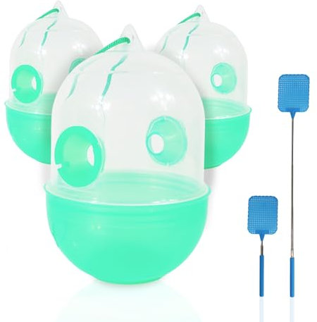 Pack de 3 Trampas para Avispas en plástico Reciclado + Mata-Mosca-Mosquitos Extensible | Trampa Avispas Exterior y Piscina