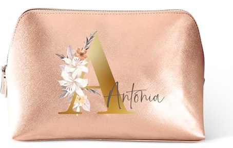 Love Faith personalisierte Kosmetiktasche - Rosegold - 25x16x10,3 cm | Wähle Initiale & Namen für die Gravur - Hochwertiger PU-Kulturbeutel - Praktischer Reisebegleiter für Frauen