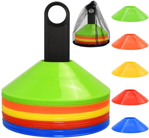 RUBY.Q 50/100/200pcs Disc Cones, Soccer Cones, Basketball Cones with Carry Bag and Holder, Football, Soccer, Basketball Training Equipment, 5 Colors