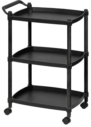 Wintem Carrello Salvaspazio in plastica PP Nero 46x33x74cm - 4 Ruote Girevoli e Manico Ergonomico per Spostarlo Facilmente da Una Stanza all'Altra - 3 Ripiani Capienti e Versatili di 46x33cm