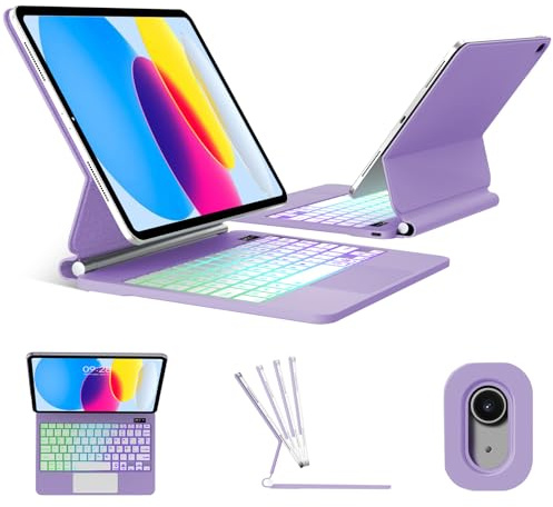 FOGARI Magic Keyboard para iPad A16 11 Generación 2025/10 Generación 10.9 2022, Español Ñ Teclado para iPad 10ª/11ª Generación A16 Bluetooth Teclado con Trackpad, Púrpura