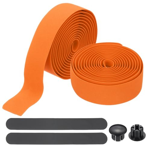PATIKIL 2 Rollen à 2 Meter Lenkerband 6,6 Fuß EVA-Schaumstoff Orange | komfortable rutschfeste Lenkergriffe, Mit Endkappen, Für Rennräder