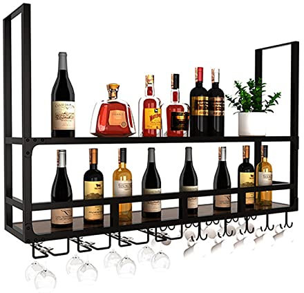 YQYQMZDP Decken-Weinregal, Hängendes Weinregal mit Glashalter und Ablage, Wand-Weinregal, Von Der Decke Abgehängtes Weinflaschenregal, Weinpräsentationsregal Für Küchenbar-Restaurants (Maße: 100x30x8