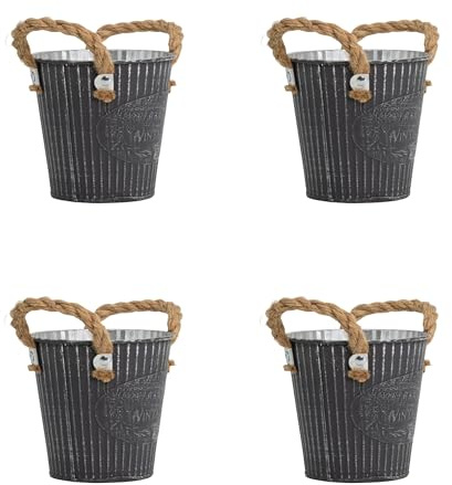 DARO DEKO Metall Blumentopf grau Ø 16 x 15cm - 4 Stück Pflanz-Töpfe Übertopf bepflanzbar