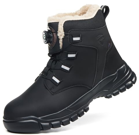 KOIFISH Botas de Seguridad para Hombre Mujer Invierno Botas de Trabajo con Punta de Acero Antideslizante Zapatos de Seguridad Comodas Ligeras Negro 44