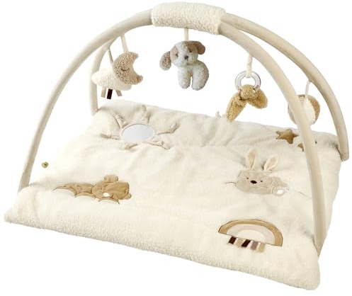 Nattou Coperta per Gattonare con Arco di Gioco e Varie Attività, Circa 70x80 cm, Rettangolare, 100% Poliestere, Teddy, Beige