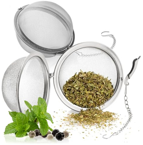 Wilhelm Sell® 2x Infusores de Té Acero Inoxidable - Bola Redonda con Cadena Ø 7,5 cm - Colador Grande para Té, Hierbas & Especias - Filtro Fino