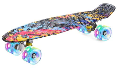 ERNAN Skateboard Complete 22 Inch Mini Cruiser, Rodamientos ABEC-7 y Ruedas 78A PU - para Niños, Adultos, Principiantes con Ruedas Light Up Complete Skateboard (Graffiti)
