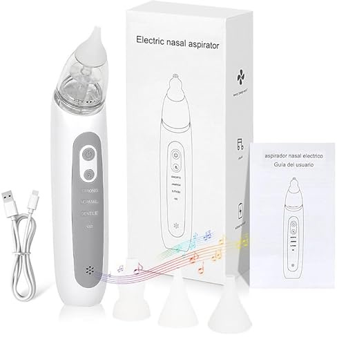 Nasensauger Baby Elektrisch, Baby Nasensauger, Baby Nasenreiniger mit 3 Silikonspitzen & 3 Saugstufen, Beruhigungsfunktion mit Musik und Licht, Anti-Rückfluss Nasensauger für Baby, Kleinkind