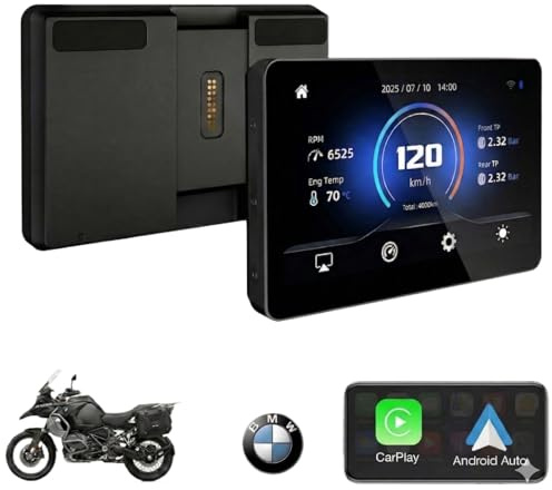 Qzonnect Schermo da 6,2 pollici in alluminio per moto per BMW R1200GS R1250GS R1300GS F850GS F900, CarPlay wireless e display automatico Android (senza staffa/nessun GPS autonomo), compatibile con