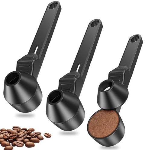 3 PCS Funnel Scoop No Spill, Multipurpose Coffee Scoops Plastic Protein Scoop Anti Spill Tablespoon Measuring Spoon for Coffee Protein Powder Tea (Black)