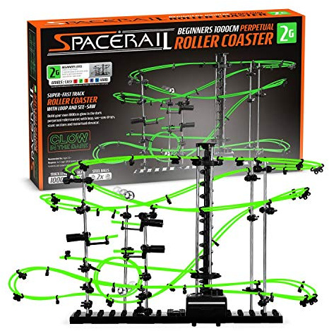 CKB LTD Space Rail Perpetual Rollercoaster Glow in The Dark Level 2 - Marble Roller Coaster Run DIY Track Build Kit Space Rail Track Run