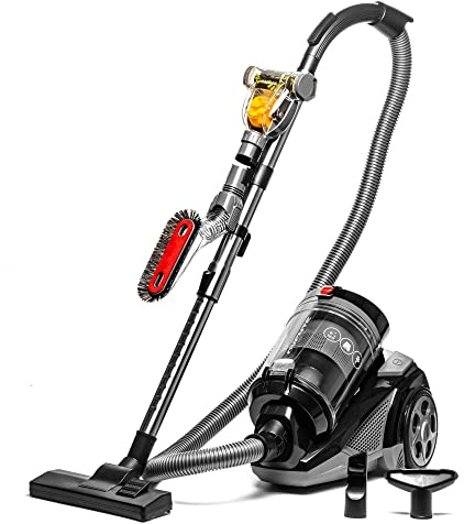 OVENTE Bagless Canister Vacuum Cleaner with 3L Dust Cup, Powerful Suction, Telescoping Wand, Retractable Cord and Accessories, 1400W Lightweight Cleaning Machine for Carpet & Hard Floor, Black ST2620B