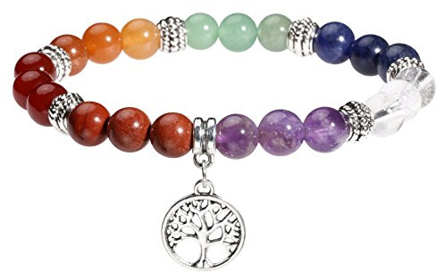 MILAKOO Bracelet 7 Perles Chakra avec Pendentif Arbre de vie Bracelet à Breloques